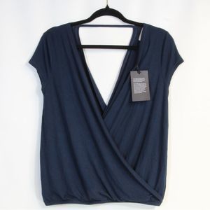 Chaser Navy Blue Sleeveless Wrap Front Blouse Size Small NWT